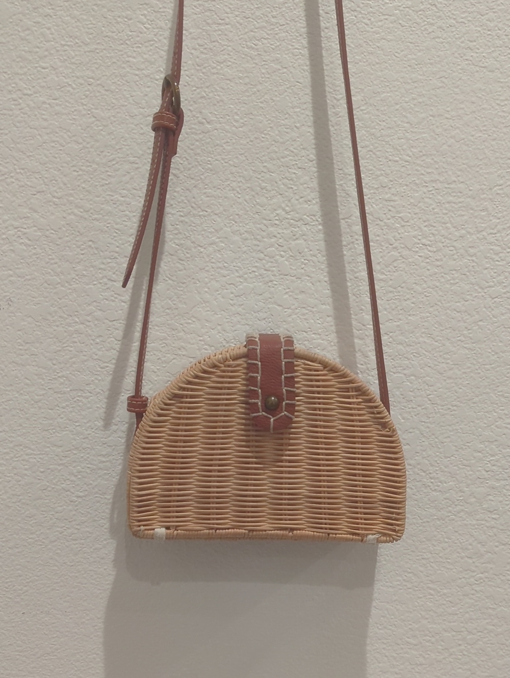 Rattan Woven Crossbody Bag with Brown Strap